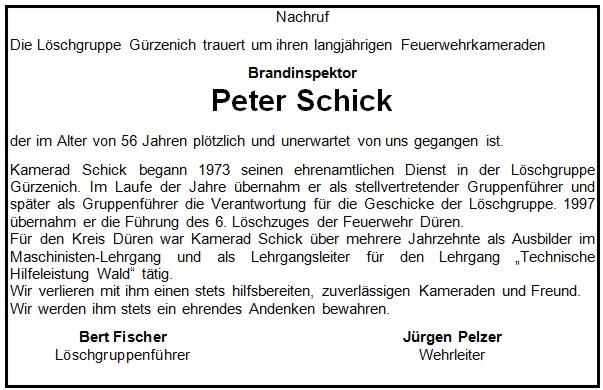 Nachruf Peter Schick
